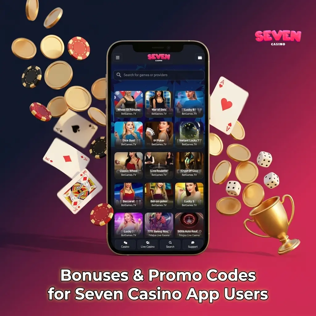 Seven Casino app bonuses including 450% welcome package up to £6,500, cashback, reload bonuses and free spins for UK players
