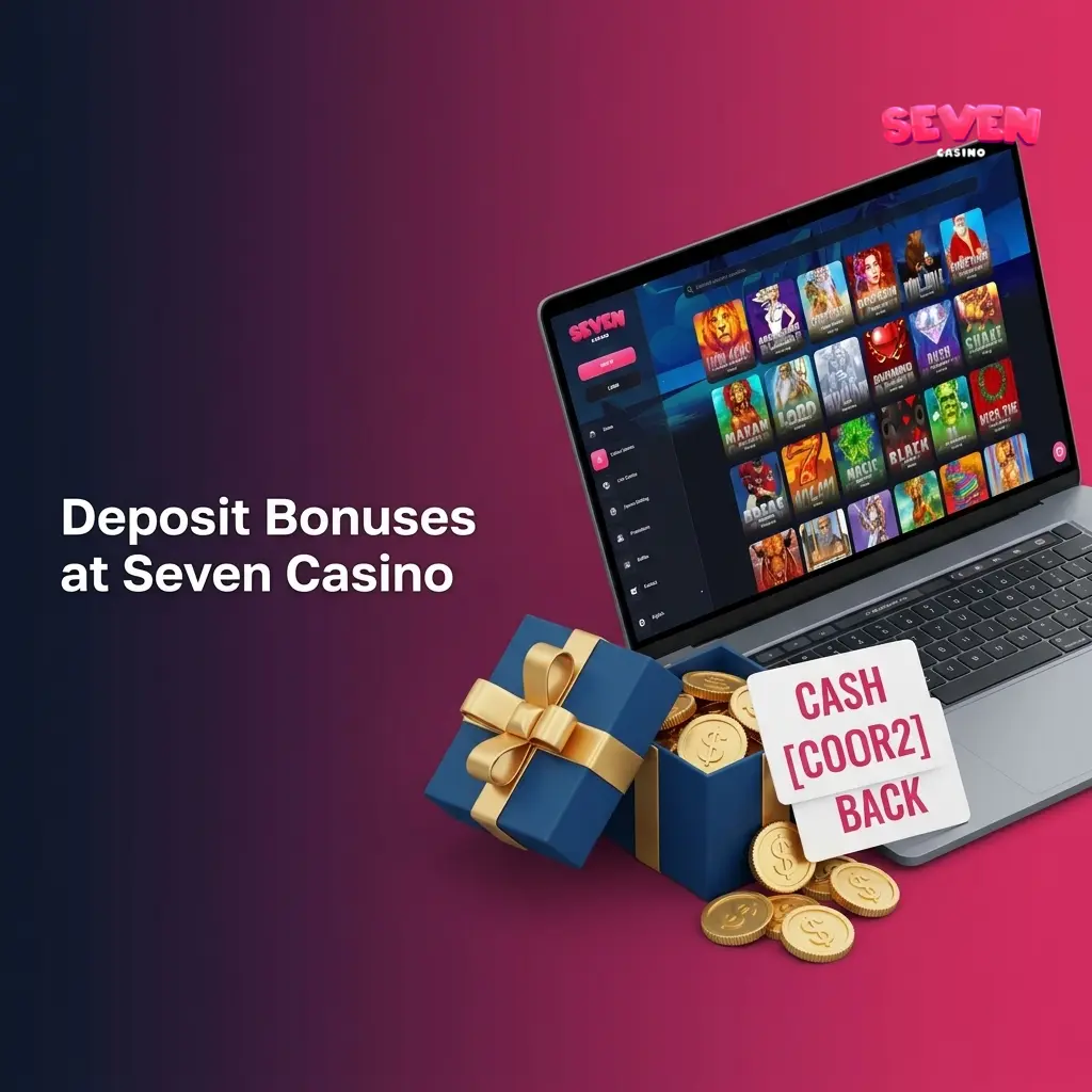 Seven Casino deposit bonus promotions page showing reload offers, free spins, and welcome bonus details for UK players