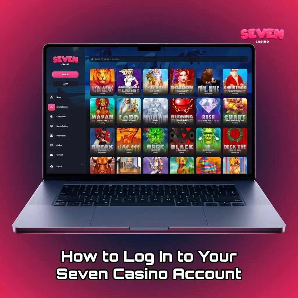 Seven Casino login screen on desktop and mobile showing sign in options including email, phone, Google and Telegram