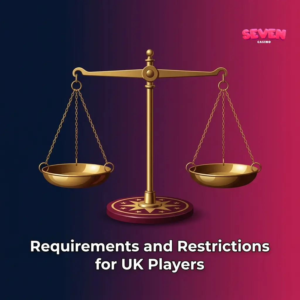 UK player requirements for Seven Casino showing age 18+ rule, UKGC licensing, KYC verification, and GamStop restrictions